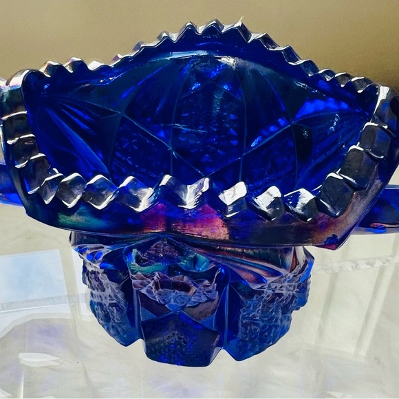 Westmoreland for Levay Cobalt Blue Carnival Glass Creamer & Open Sugar Set - Picture 2 of 6